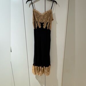 Betsy Johnson sexy black and gold lace slip dress